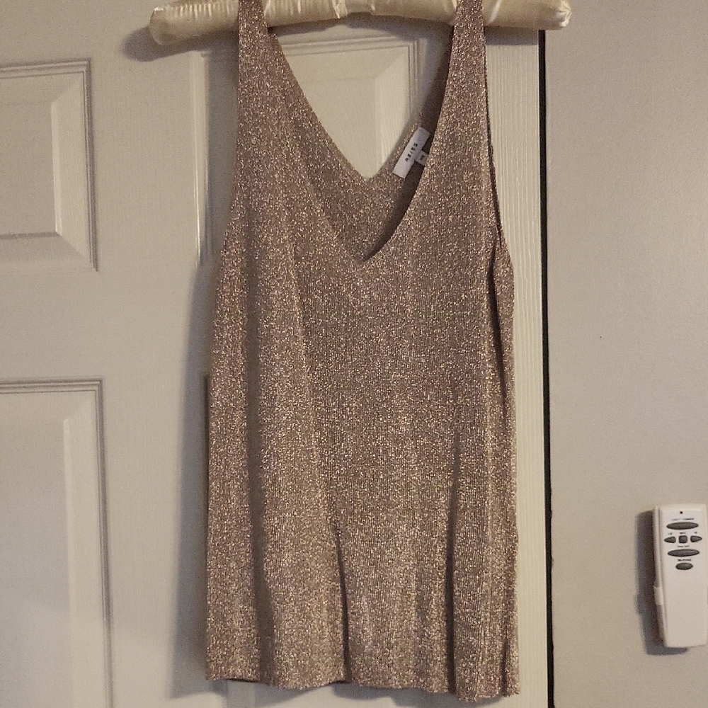 REISS Sparkle V-Neck Tank Top - Metallic Beige